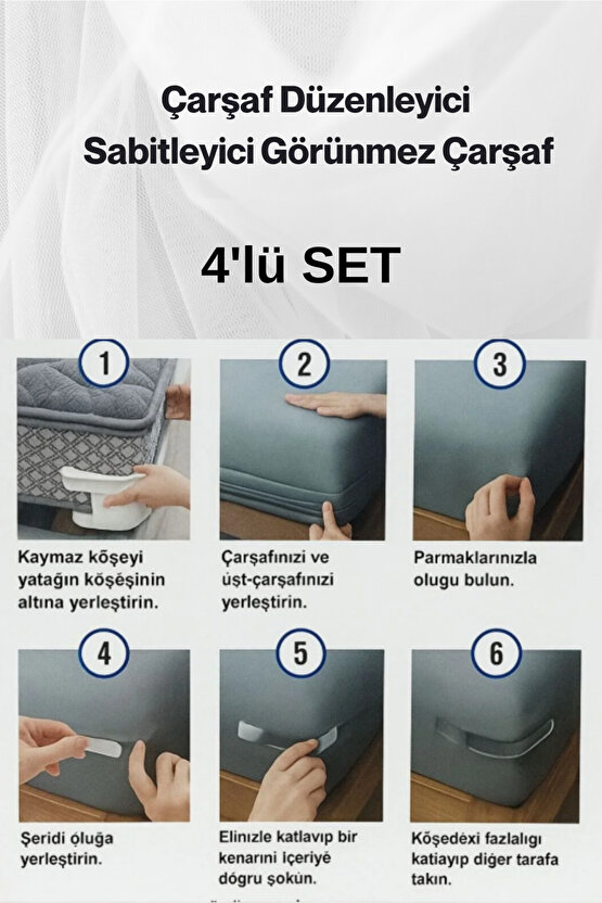 Çarşaf Sabitleyici 4lü Set | Nevresim ve Çarşafmatik Tutucu Pratik Yatak Kaymaz Toplayıcı Aparatı