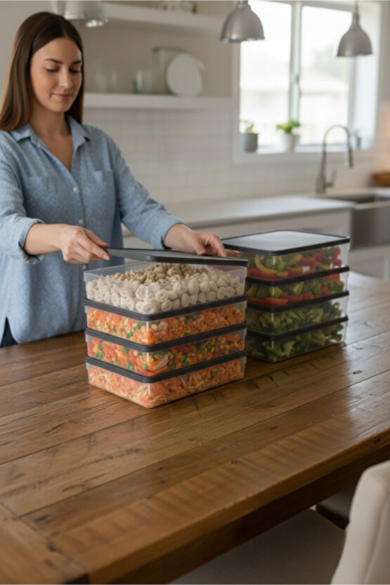 8li Şeffaf Saklama Kabı Buzdolabı Dondurucu Difrize Uygun Düzenleyici Set 8x2400 ml