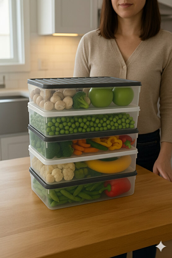 4lü Şeffaf Saklama Kabı Buzdolabı Dondurucu Difrize Uygun Düzenleyici Set 4x2400 ml