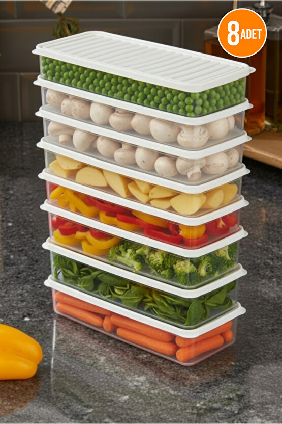 8li Şeffaf Saklama Kabı Buzdolabı Dondurucu Difrize Uygun Süzenleyici Set 8x1200 ml