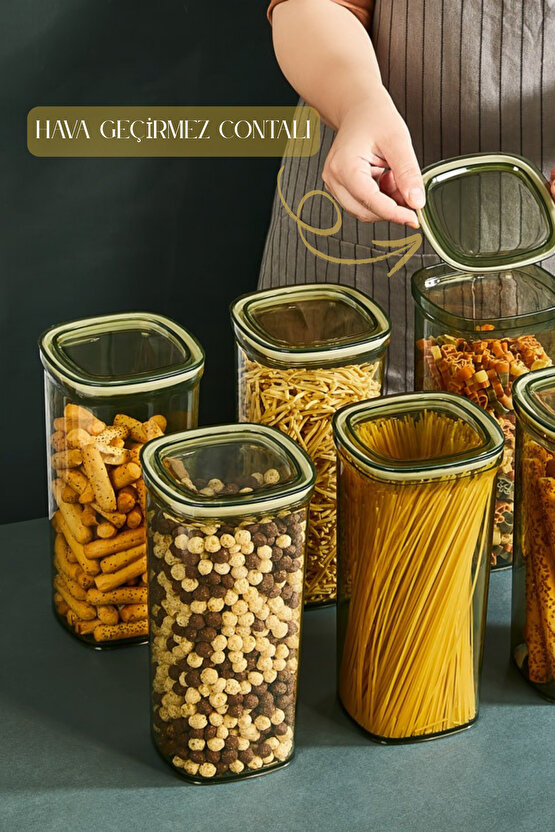 Premium 6lı 2 LT Sızdırmaz Contalı Erzak Bakliyat Saklama Kabı Yeşil