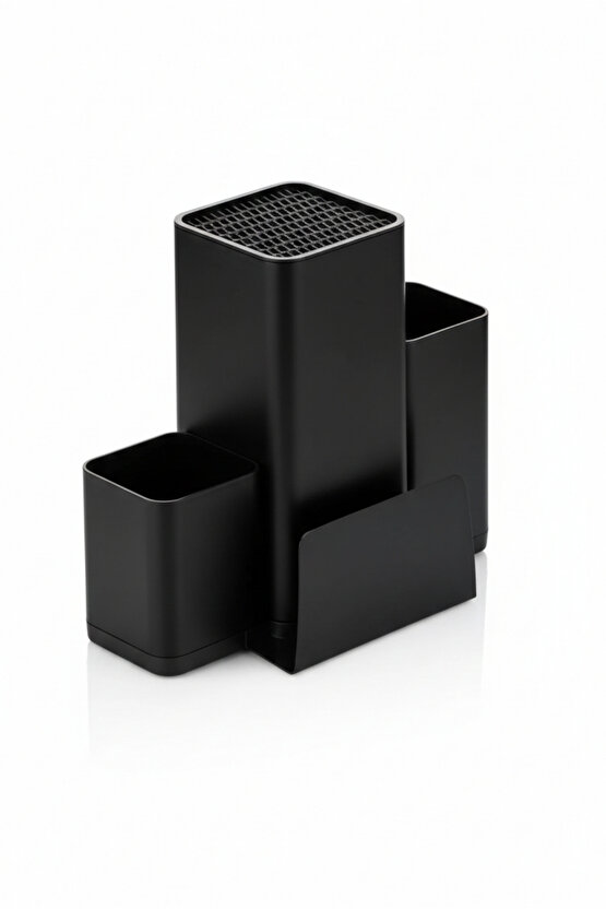 4Ü1 Bıçaklık Kaşıklık Kesme Tahta Standlı Mutfak Tezgah Üstü Dik Düzenleyici Siyah