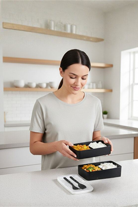2 Kat Yemek Saklama Kabı Beslenme Kutusu Seti - Sporcu Diyet Öğrenci Fitness Okul Işyeri Sefer Tası