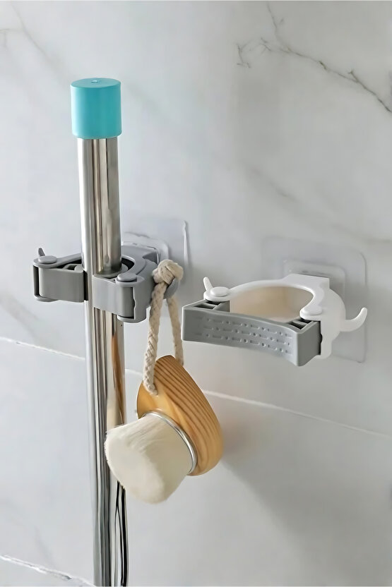 2 Adet Kendinden Yapışkanlı Banyo Mop Askısı Organizeri Fırça Sapı Düzenleyici