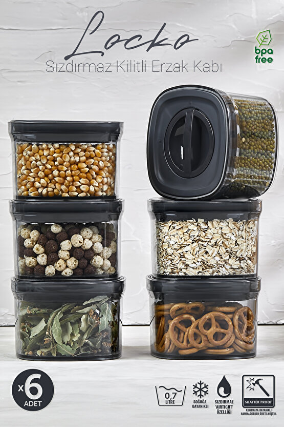 6x Adet Füme Locko Vakumlu Sızdırmaz Saklama Kabı 0,7LT & Erzak Kabı