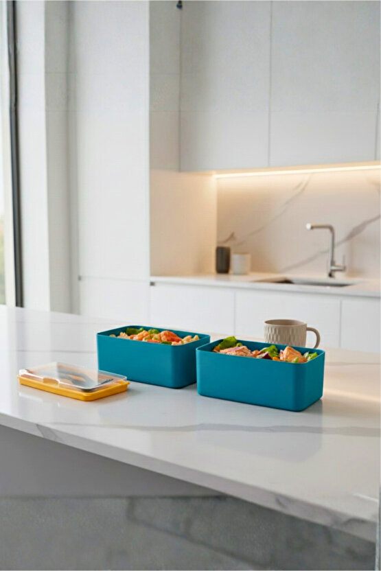 Mega Boy 2 Katlı Yemek Saklama Kabı 2 Litre - Kendinden Çatal Kaşık Servisli Lunch Box Set