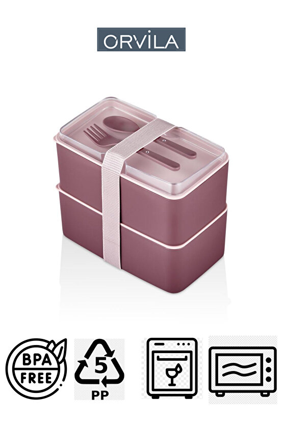 Mega Boy 2 Katlı Yemek Saklama Kabı 2 Litre - Kendinden Çatal Kaşık Servisli Lunch Box Set