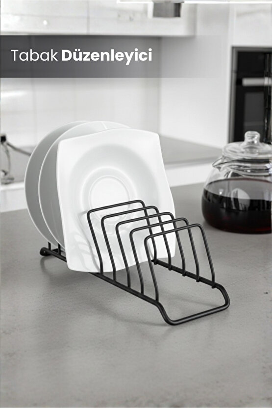 9 Bölmeli Tabaklık ve Tabak Düzenleyici Mini Bulaşıklık - Dolap İçi Çay Kahve Tablası Düzenleyici