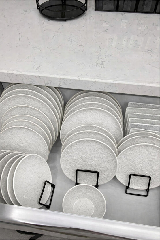 9 Bölmeli Tabaklık ve Tabak Düzenleyici Mini Bulaşıklık - Dolap İçi Çay Kahve Tablası Düzenleyici