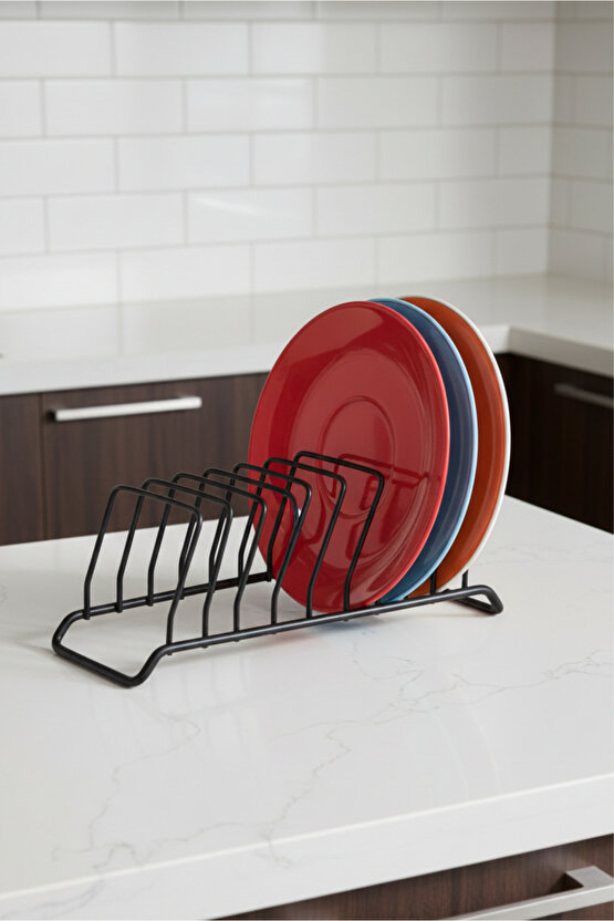 9 Bölmeli Tabaklık ve Tabak Düzenleyici Mini Bulaşıklık - Dolap İçi Çay Kahve Tablası Düzenleyici