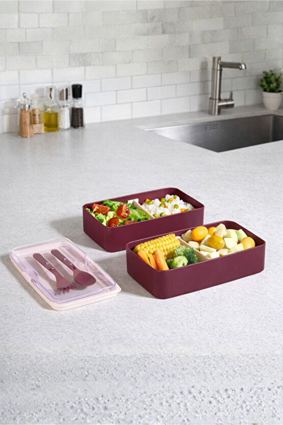 2 Kat Yemek Saklama Kabı Beslenme Kutusu Seti - Sporcu Diyet Öğrenci Fitness Okul Işyeri Sefer Tası