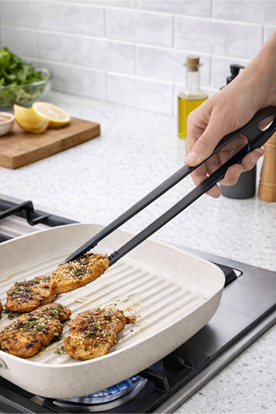 Yanmaz Yapışmaz Yüksek Isıya Dayanıklı Teflon Şef Cımbızı Maşası