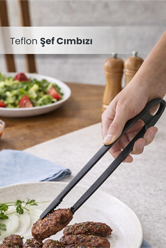 Yanmaz Yapışmaz Yüksek Isıya Dayanıklı Teflon Şef Cımbızı Maşası