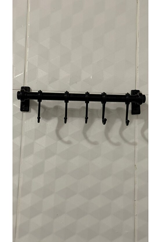 Siyah Metal Banyo Ve Mutfak Askısı 5 Kancalı Askı Demiri 24 Cm Çubuk