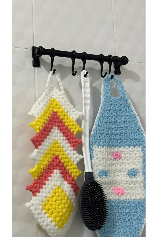 Siyah Metal Banyo Ve Mutfak Askısı 5 Kancalı Askı Demiri 24 Cm Çubuk