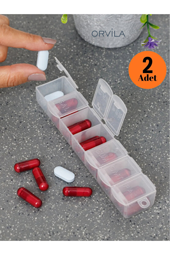 2 Adet Haftalık Ilaç Saklama Kutusu Kabı Şeffaf