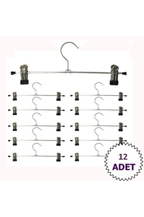 12 Adet - Bay Mandallı Pantolon, Etek Askısı - 40 Cm Metal