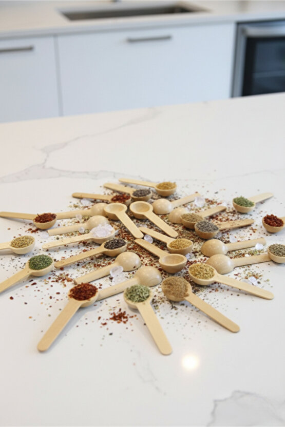 6lı Ahşap Küçük Ölçek Baharat Kaşığı - Oval