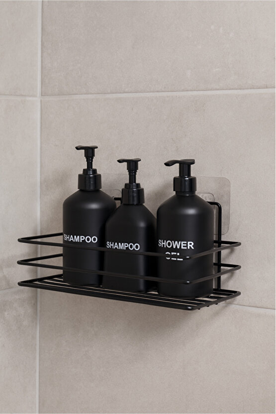 Yapışkanlı Paslanmaz Siyah Banyo Düzenleyici Organizer - Şampuanlık