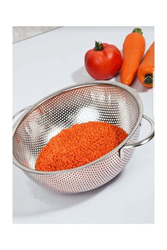 Metal Kulplu Paslanmaz Çelik Süzgeç 26 Cm | Makarna - Pirinç - Bulgur