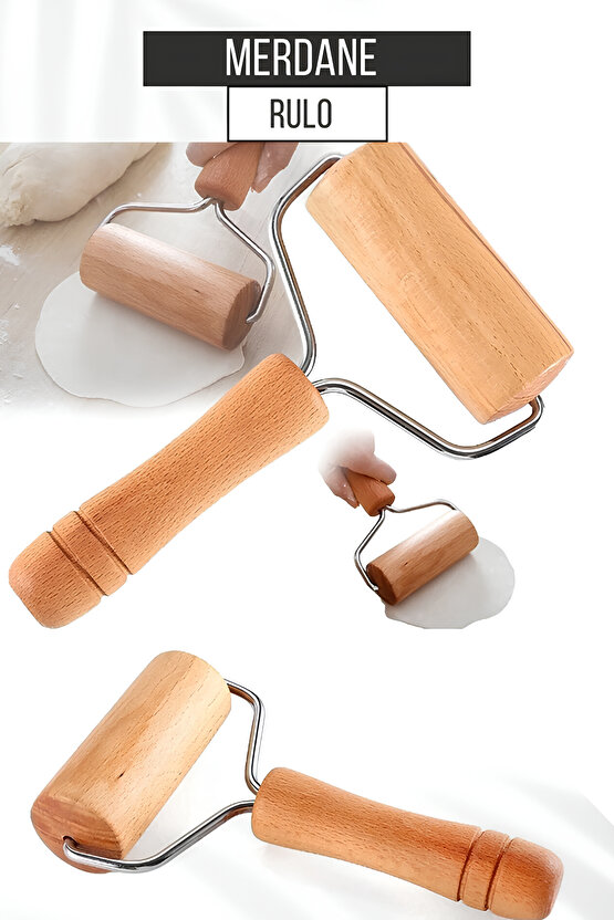 Ahşap Rulo Merdane | Döner Başlıklı Hamur,pizza,baklava,börek Tek Elde Açma Aparatı