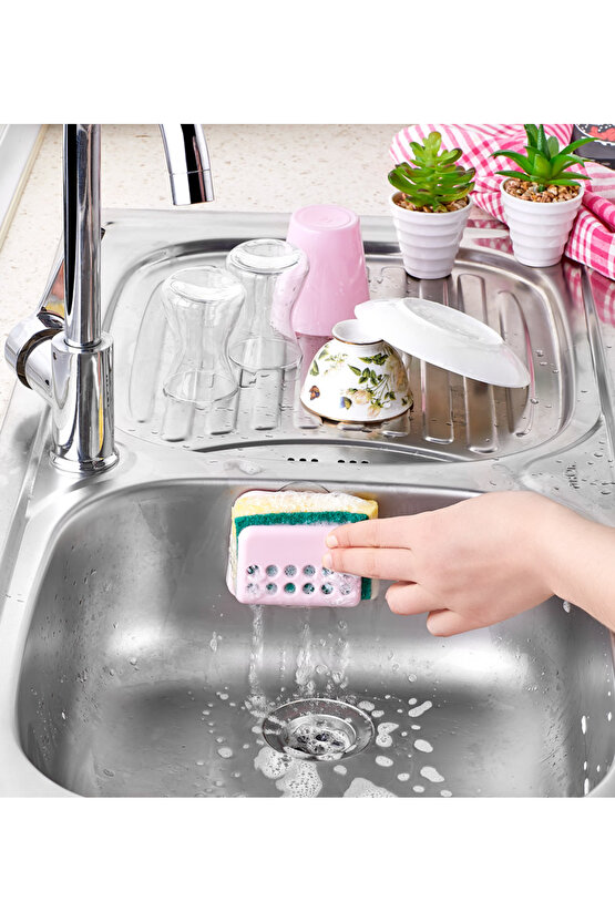 Vantuzlu Bulaşık Süngeri Askı Aparatı (SÜNGERLİ) Pratik Mutfak Ve Lavabo Bulaşık Süngerliği Askısı