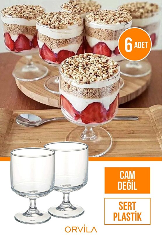 Plastik Magnolia Tatlı Sunum Bardağı | 6lı Mika Magnolya Dondurma Puding Kasesi (CAM DEĞİLDİR)