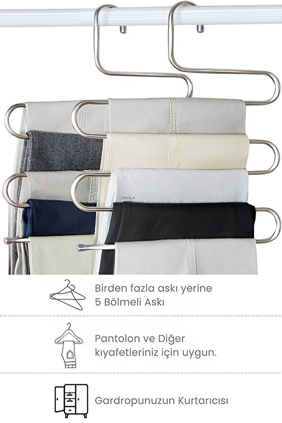 5 Bölmeli Metal Elbise Askısı - Giysi Pantalon Eşarp Fular Kıyafet Gardrop Düzenleyici Organizer
