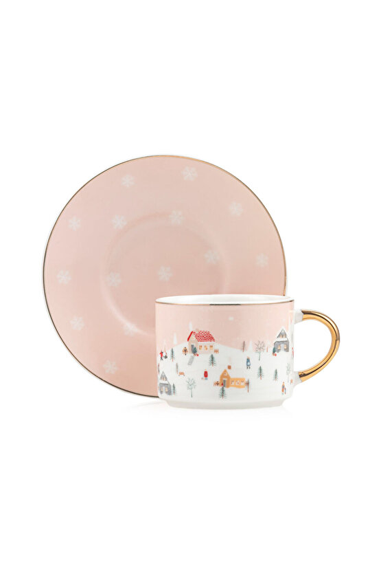 Pembe Baskılı 2 Kişilik Porselen Kahve Fincan Takımı 90 ml