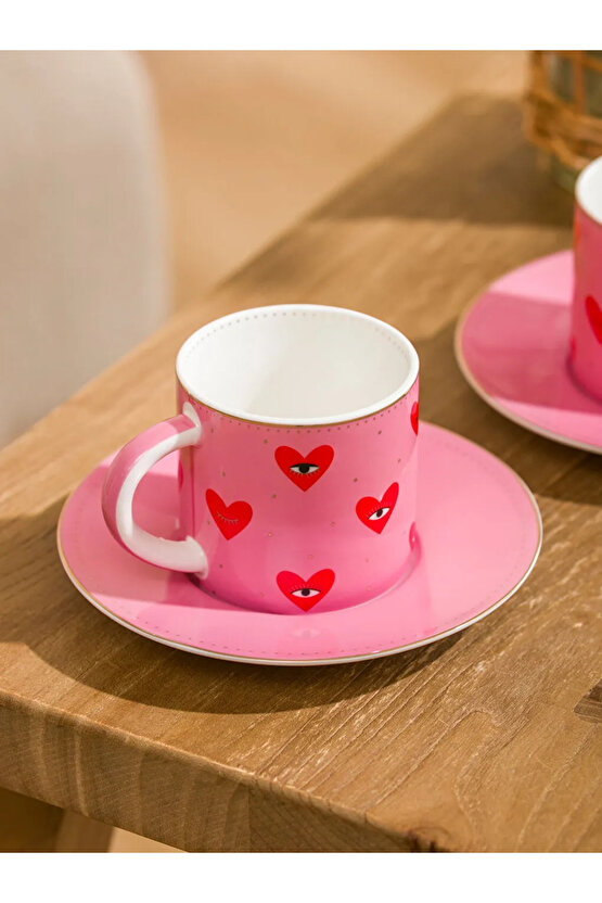 LCW HOME Karışık Kalp Baskılı 2 Kişilik Porselen Kahve Fincan Takımı 90 Ml
