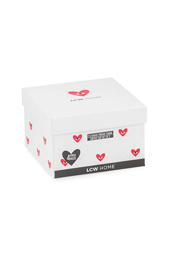 LCW HOME Karışık Kalp Baskılı 2 Kişilik Porselen Kahve Fincan Takımı 90 Ml