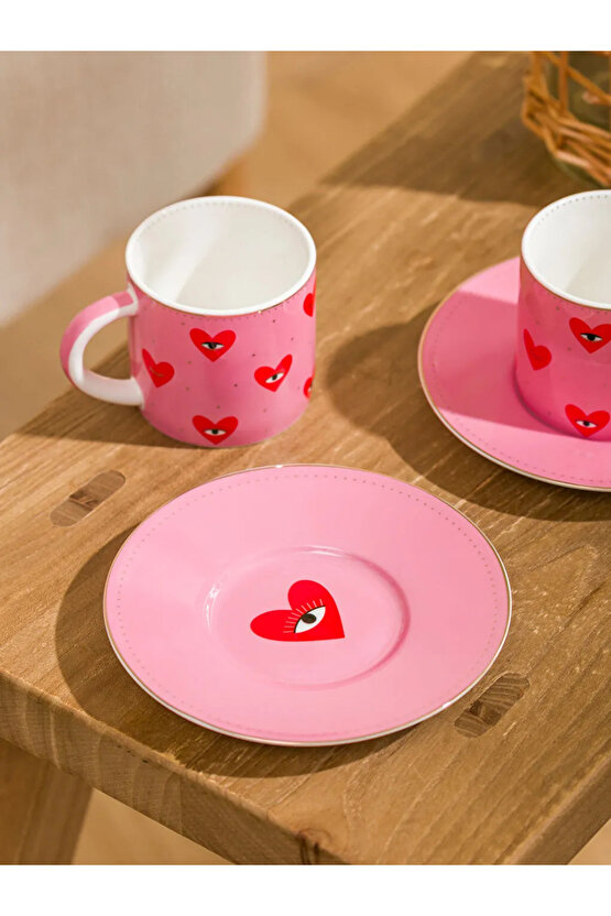 LCW HOME Karışık Kalp Baskılı 2 Kişilik Porselen Kahve Fincan Takımı 90 Ml