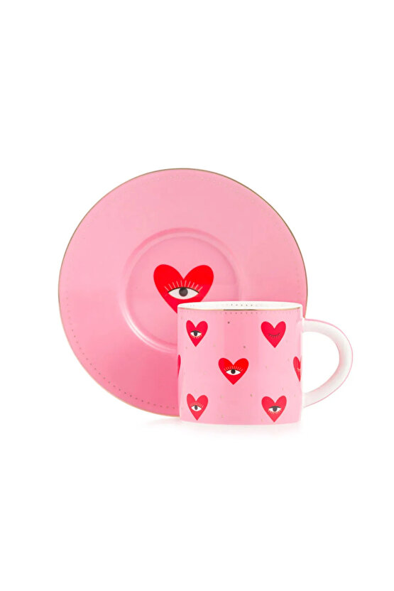 LCW HOME Karışık Kalp Baskılı 2 Kişilik Porselen Kahve Fincan Takımı 90 Ml
