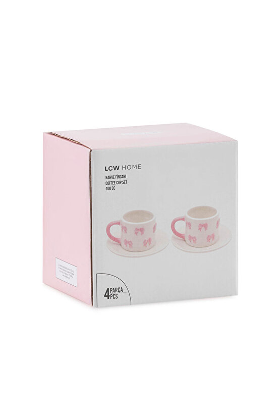 Pembe Fiyonk BaskıIı 2 Kişilik Seramik Kahve Fincan Takımı 100 ml