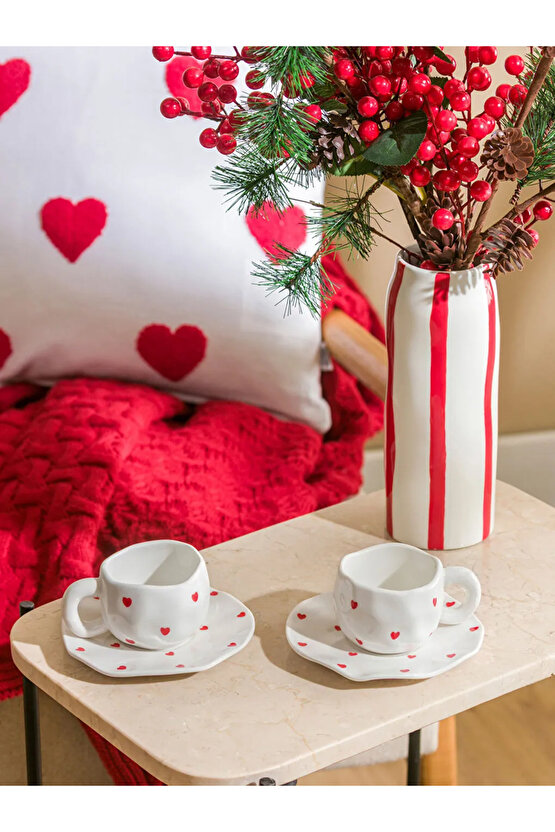 LCW HOME Karışık Kalp Baskılı 2 Kişilik Porselen Kahve Fincan Takımı 90 Ml