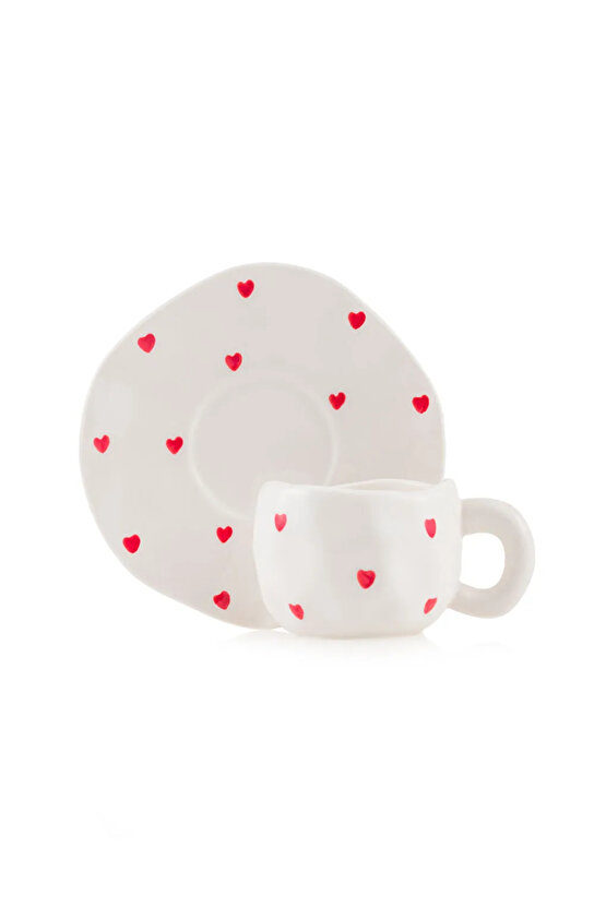 LCW HOME Karışık Kalp Baskılı 2 Kişilik Porselen Kahve Fincan Takımı 90 Ml