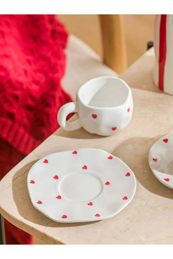 LCW HOME Karışık Kalp Baskılı 2 Kişilik Porselen Kahve Fincan Takımı 90 Ml
