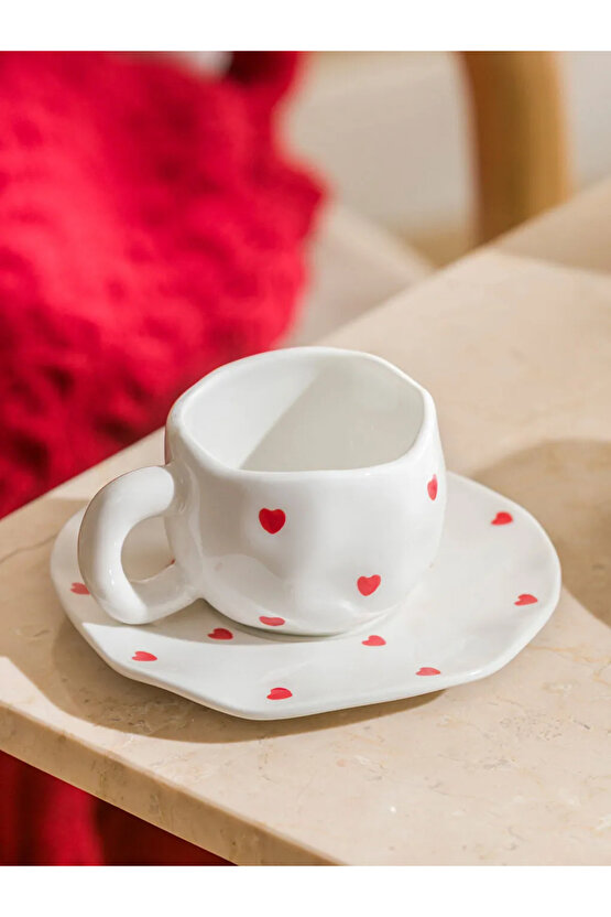LCW HOME Karışık Kalp Baskılı 2 Kişilik Porselen Kahve Fincan Takımı 90 Ml