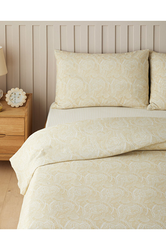 Bohemian Kolay Ütülenir Tek Kişilik Çarşaflı Nevresim Takımı 160x220 cm Hardal