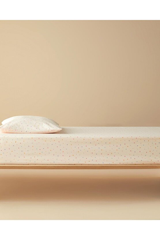 Funny Dots Pamuklu Bebe Lastikli Çarşaf Pudra