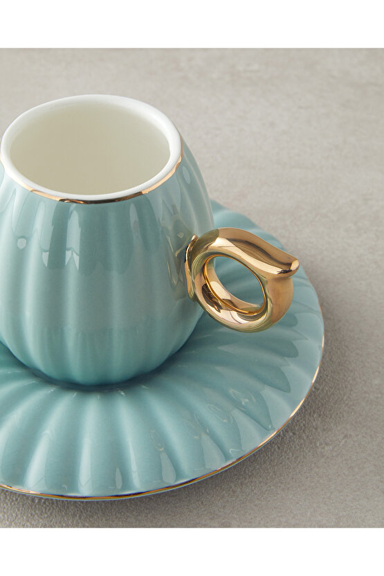 Polka New Bone China Kahve Fincan Takımı 4 Parça 2 Kişilik Mint