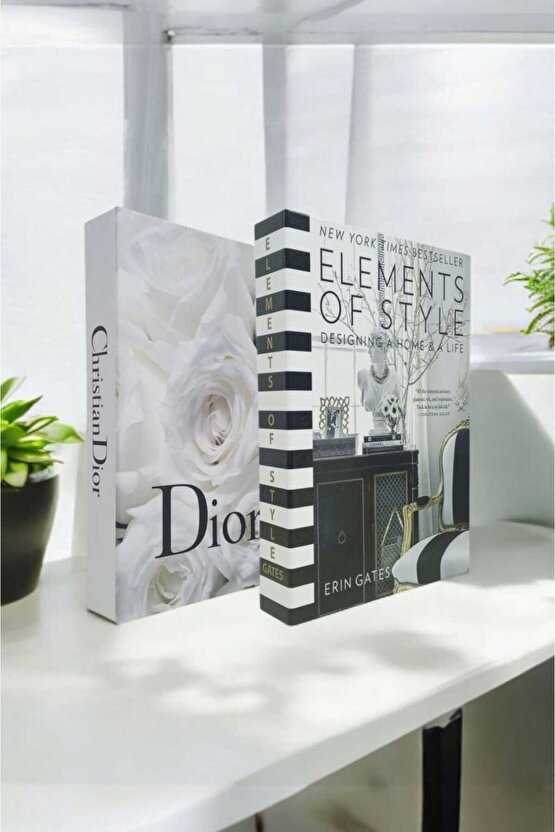 2li Dekoratif Kitap Kutu Görünümlü Elements Siyah & Beyaz Gül Temalı