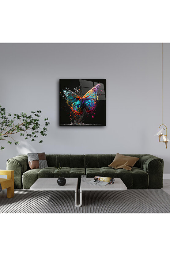 Karışık Renkli Kelebek Cam Tablo Duvar Dekoru