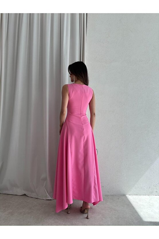 Kadın Taş Fiyonk Detaylı Uzun Elbise