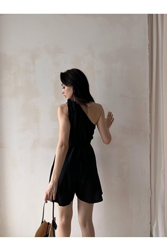 Kadın Tek Omuz Kuşaklı Mini Tulum