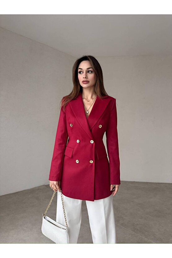 Kadın Çift Düğme Atlas Kumaş Ceket