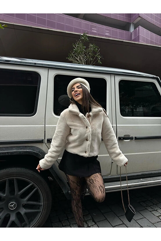 Astarlı Krem Peluş Mont