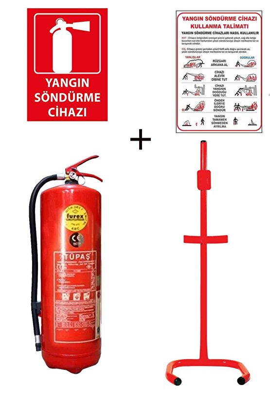 6kg Yangın Tüpü,yangın Tüpü Kullanım Talimatı, Yangın Tüpü Levhası, Ve C Tipi Sehpa 4lü Set