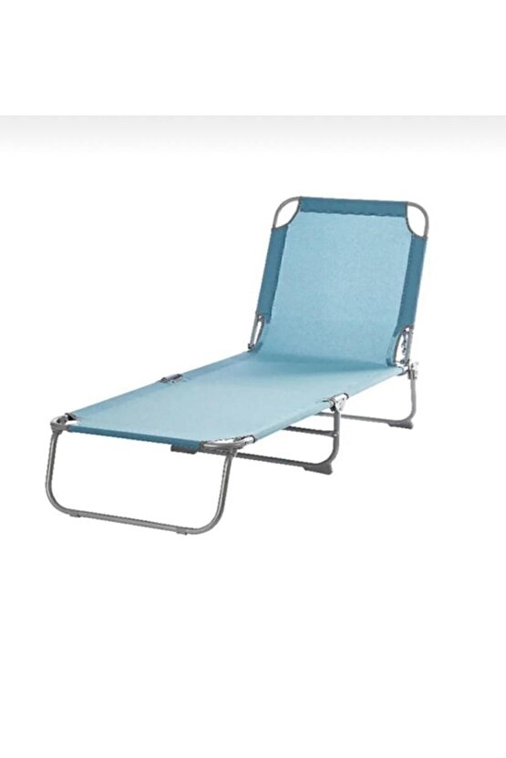 Minderli Yastıklı Kamp Yatağı Katlanır Şezlong Kampet Açık Mavi 1633