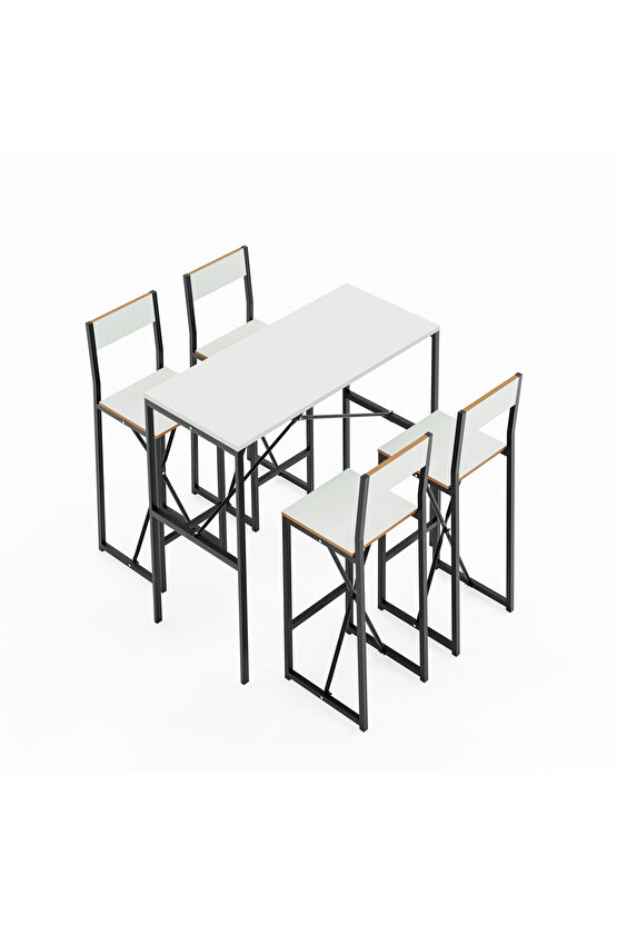 4 Kişilik Gzl Bar Masa Bar Sandalye Yemek Masa Sandalye Takımı Beyaz 1584
